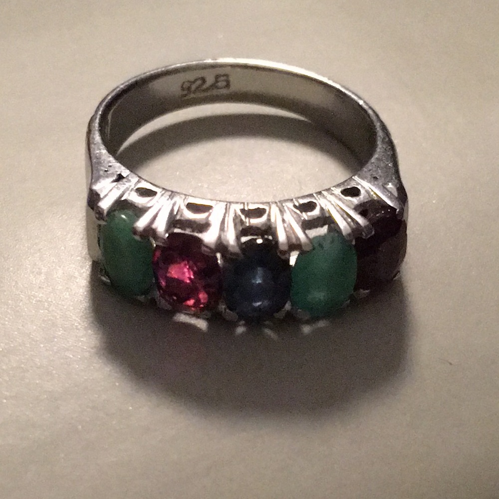 Ruby emerald sapphire Sterling silver 925 ring Approx size 7.